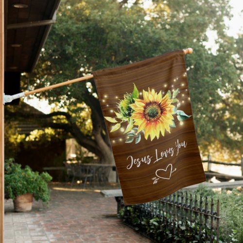 Jesus Loves You Sunflower String Lights Heart House Flag