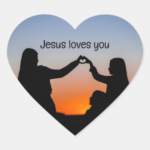 Jesus Loves You Sunset Heart Sticker