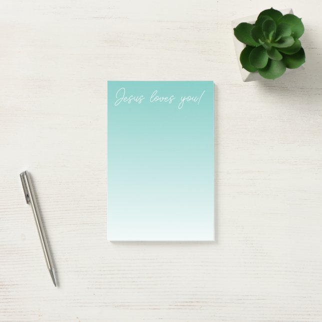 Jesus loves you! | teal green ombre post-it notes (Office)