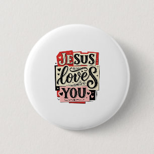 Jesus Loves You Vintage Engraving Christian Typogr Button