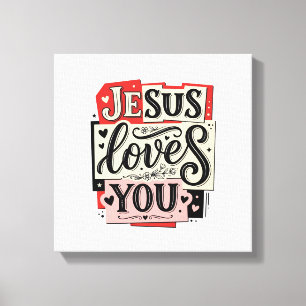 Jesus Loves You Vintage Engraving Christian Typogr Canvas Print