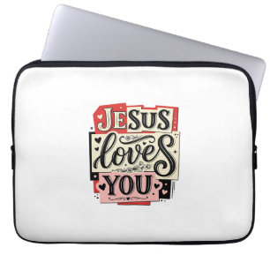 Jesus Loves You Vintage Engraving Christian Typogr Laptop Sleeve