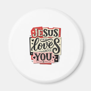 Jesus Loves You Vintage Engraving Christian Typogr Magnet
