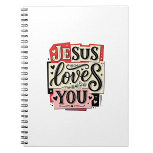 Jesus Loves You Vintage Engraving Christian Typogr Notebook