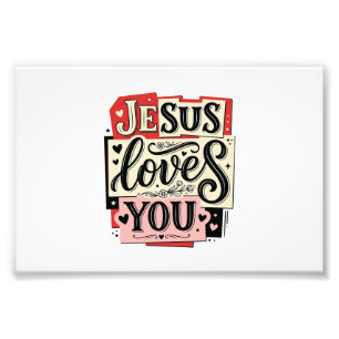 Jesus Loves You Vintage Engraving Christian Typogr Photo Print