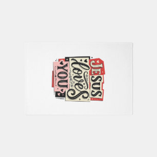 Jesus Loves You Vintage Engraving Christian Typogr Rug