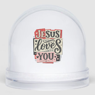 Jesus Loves You Vintage Engraving Christian Typogr Snow Globe