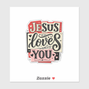 Jesus Loves You Vintage Engraving Christian Typogr Sticker