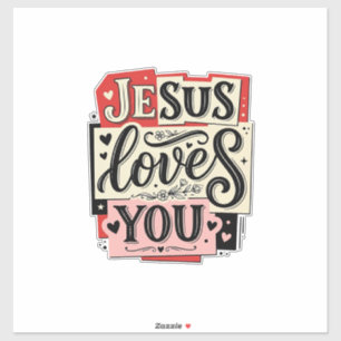 Jesus Loves You Vintage Engraving Christian Typogr Sticker
