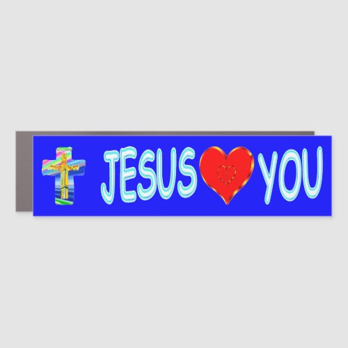 Jesus Loves You With Christian Cross Car Magnet