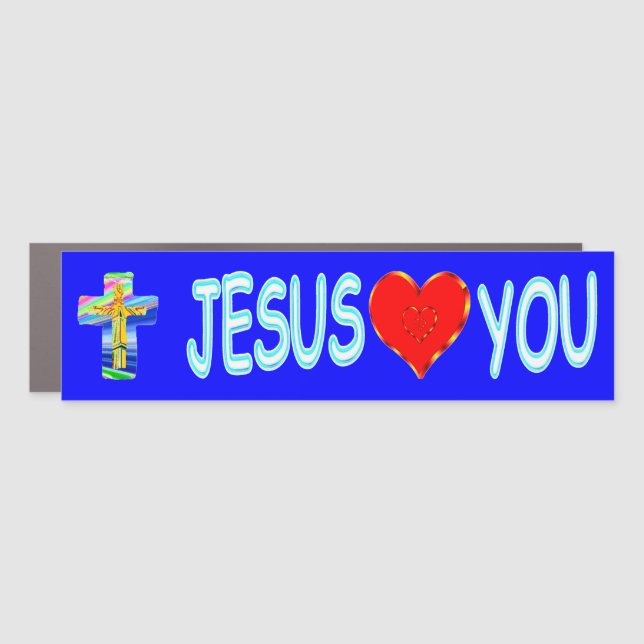 Jesus Loves You With Christian Cross Car Magnet (Front)