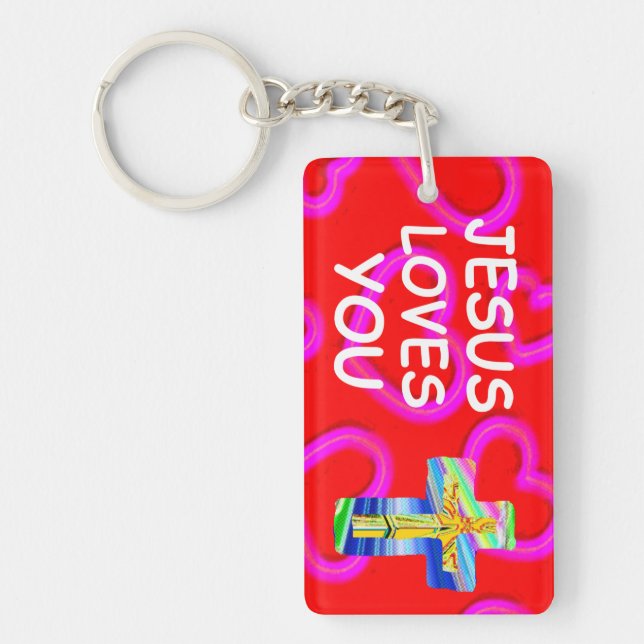 Jesus Loves You With Christian Cross Keychain (Front)