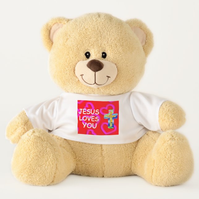 Jesus Loves You With Christian Cross Teddy Bear (Front)