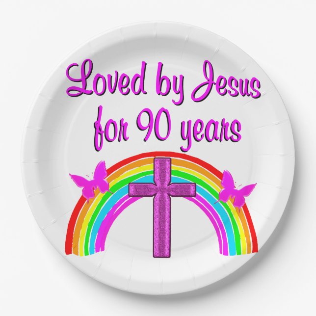 JESUS LOVING 90TH BIRTHDAY PAPER PLATES (Front)