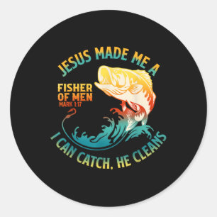 Jesus Made Me A Fisher Bibble Verse Mark 1_17 Fish Classic Round Sticker
