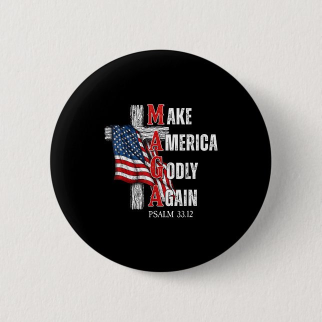 Jesus Make America Godly Again American Patriot Ch Button (Front)