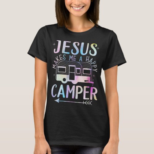 Jesus Makes Me A Happy Camper Camping RV Christian T_Shirt