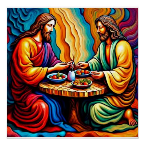 Jesus making plans with Judas Poster