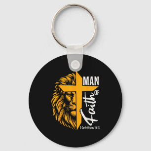 Jesus Man Of Faith Lion Cross I Corinthians 16 13 Keychain