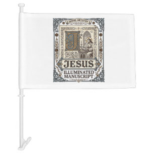 Jesus Manuscript Jesus Christian Faith Vintage Car Flag