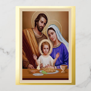Jesus Mary and Joseph Foil Holiday Postcard