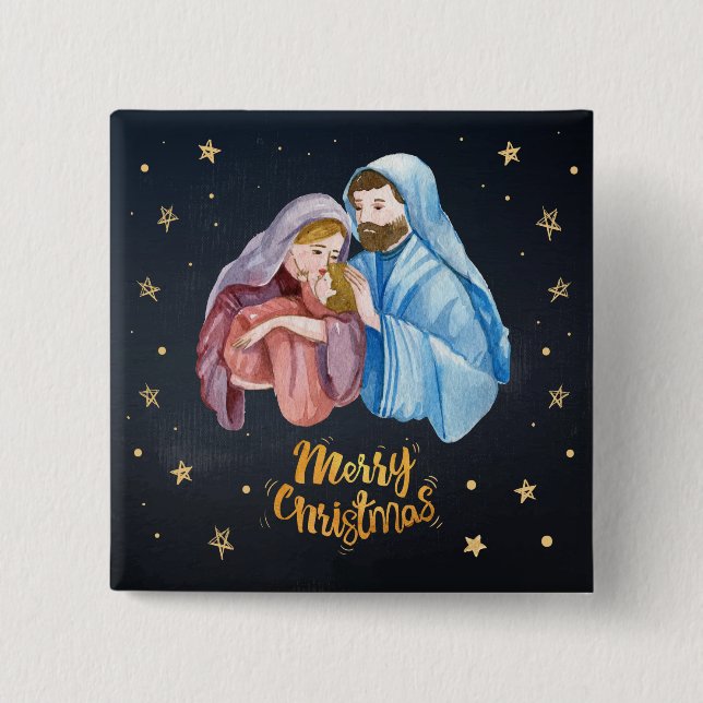 Jesus, Mary and Joseph - Merry Christmas Pinback Button (Front)