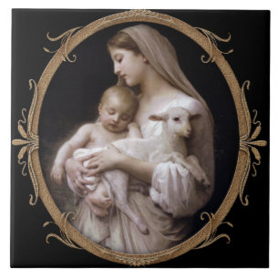 JESUS, MARY AND THE LAMB. CERAMIC TILE