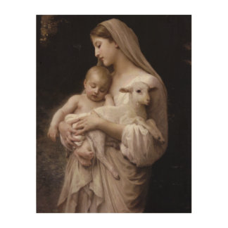 JESUS, MARY AND THE LAMB WOOD WALL ART