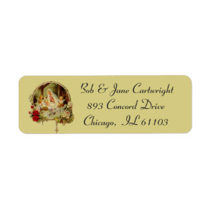 Jesus Mary Joseph Nativity Manger Roses Rosary Label