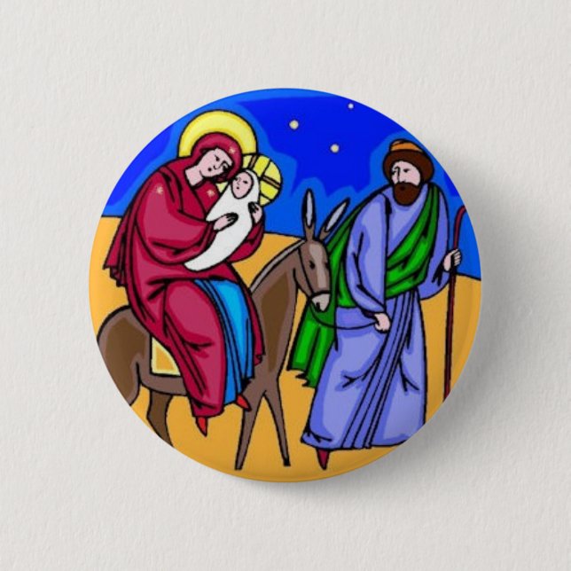 Jesus Mary Joseph Nativity Retro Christmas Art Pin (Front)