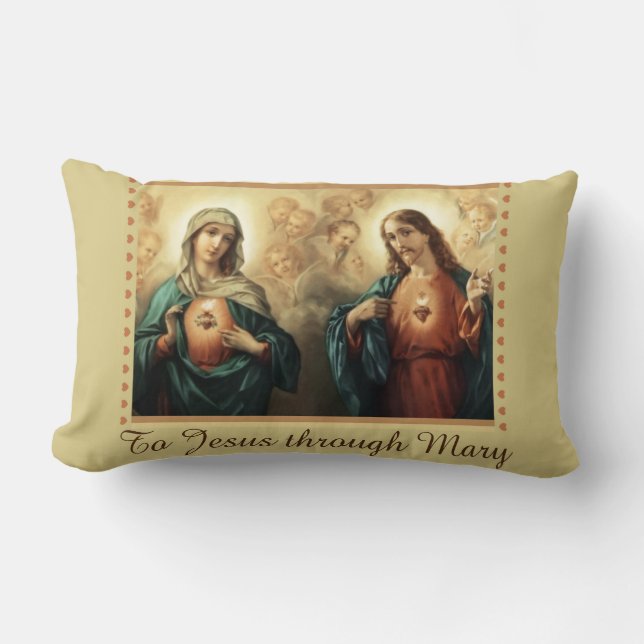 Jesus Mary & St. Joseph Catholic Prayer Lumbar Pillow (Front)