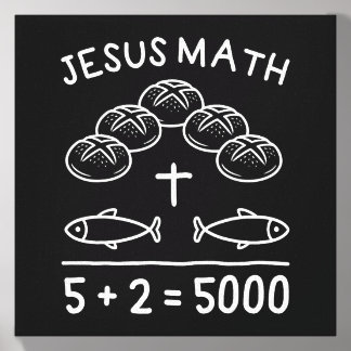 Jesus Math 2 Fishes 5 Breads Feeds The 5000 Bible Canvas Photo Tile
