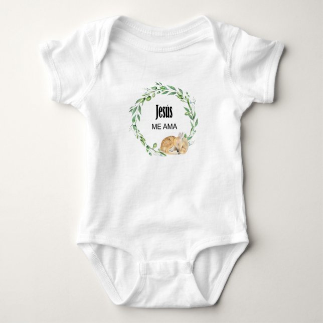 Jesus me ama, spanish bible verse baby bodysuit (Front)