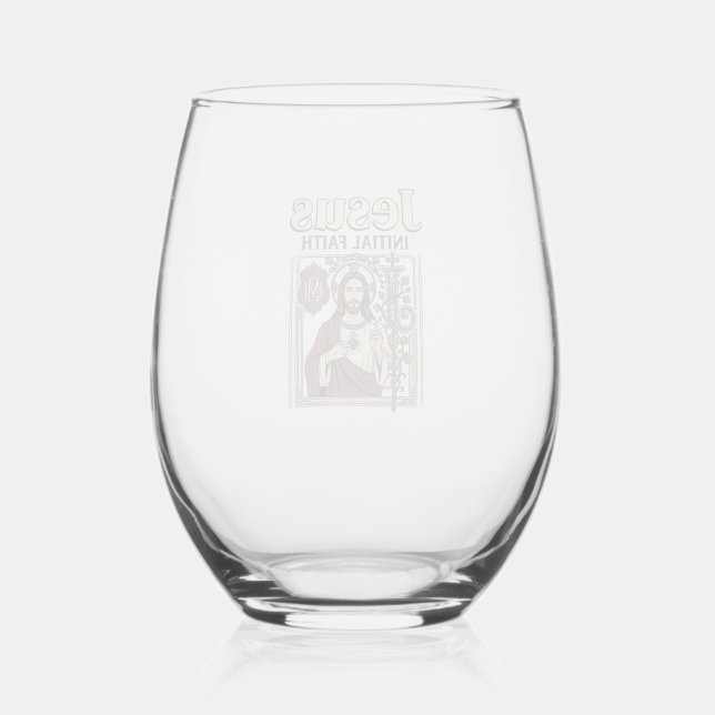 Jesus Monogram Initial Faith Jesus Monogram Initia Stemless Wine Glass (Front)