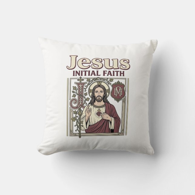 Jesus Monogram Initial Faith Jesus Monogram Initia Throw Pillow (Front)