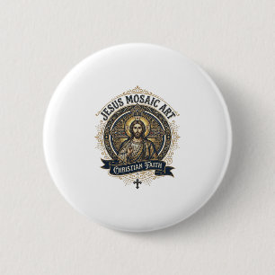 Jesus Mosaic Art Jesus Mosaic Art Christian Faith Button