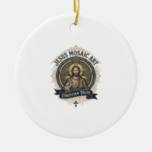 Jesus Mosaic Art Jesus Mosaic Art Christian Faith  Ceramic Ornament