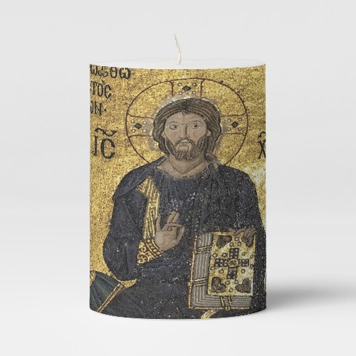 Jesus mosaic in hagia sophia Pillar Candle