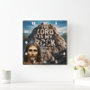 Jesus, My Rock of Ages The Lord Is My Rock Square Wall Clock