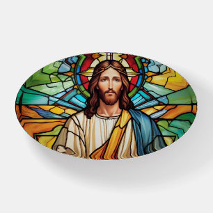 JESUS n STAINED GLASS PAPERWEIGHT