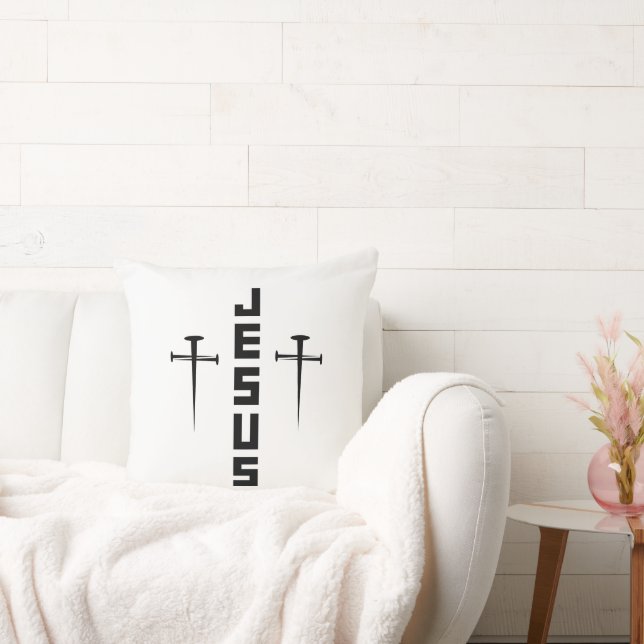 JESUS Nail Cross Christian Faith For Believers Throw Pillow (Couch)