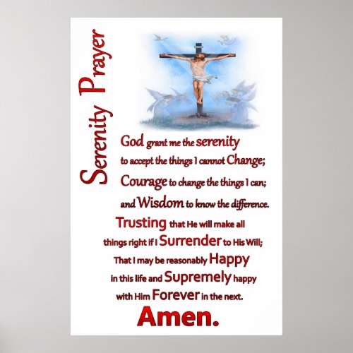 Jesus nailed to a wood cross the serenity prayer poster