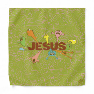 Jesus Name Power Demons Flee Cartoon Prayer Cloth Bandana