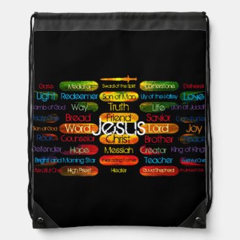 Jesus Names Multi-color Drawstring Bag by danieljm at Zazzle