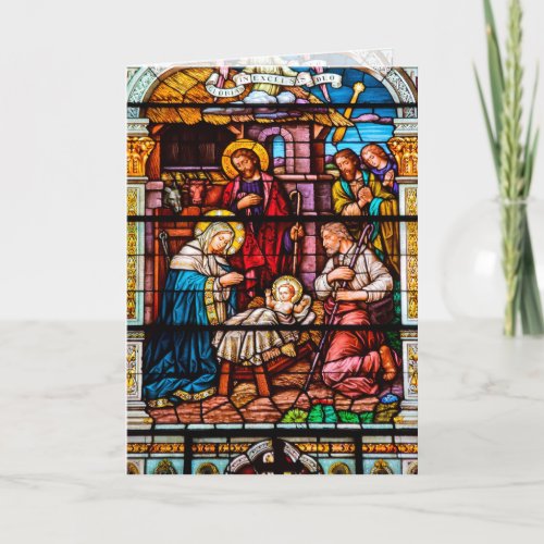 Jesus Nativity Scene in Stained Glass Holiday Card