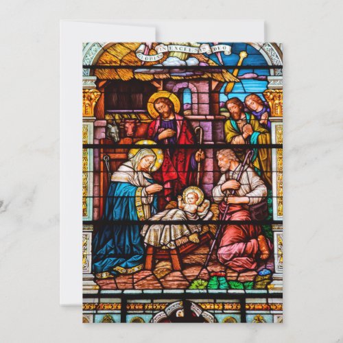 Jesus Nativity Scene in Stained Glass Holiday Card