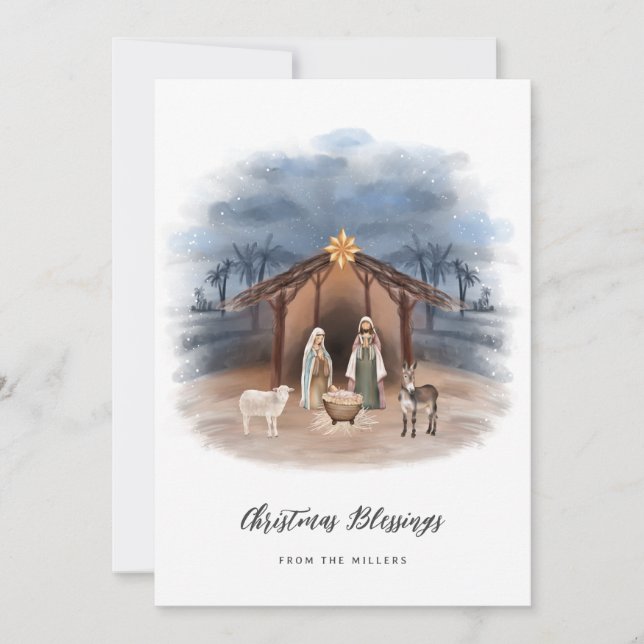 Jesus Nativity St. Joseph Virgin Mary Christian Holiday Card (Front)