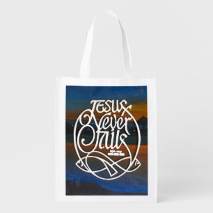 JESUS Never fails Reusable Grocery Bag