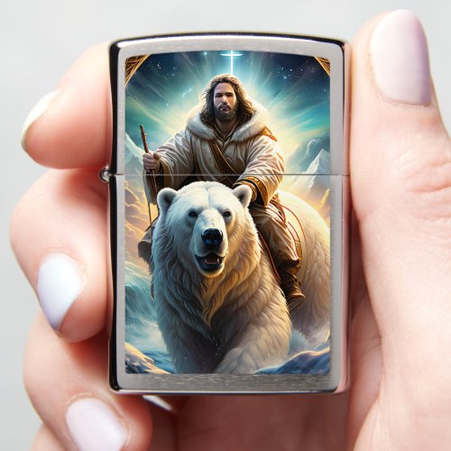 Jesus on a polar bear  zippo lighter