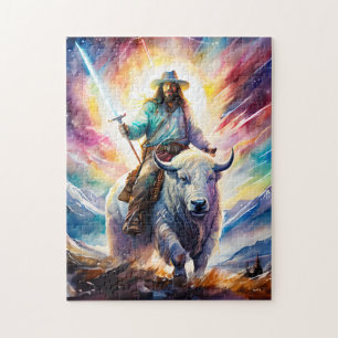 Jesus on a White Buffalo with a Light Sword Jigsaw Puzzle
